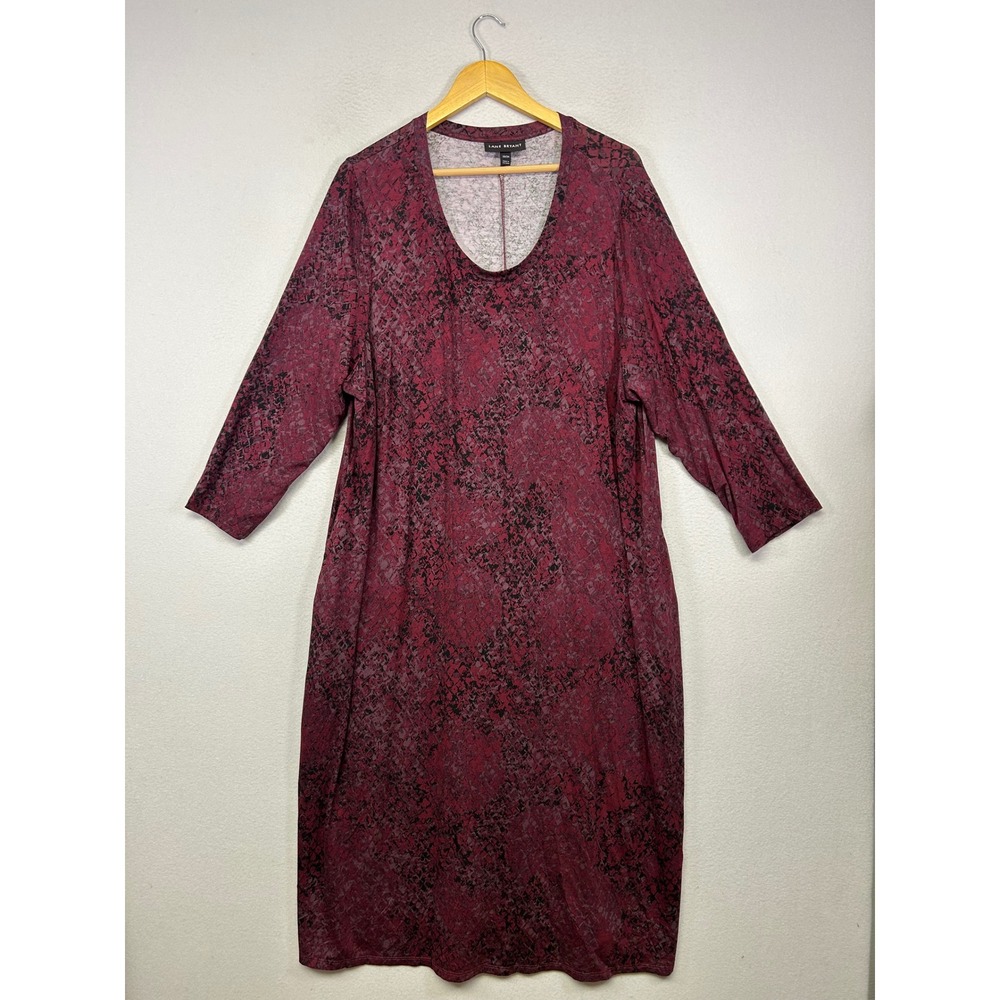 Snakeskin Animal Print Lane Bryant Women 22/24 Burgundy Scoop‎ Neck Midi Dress